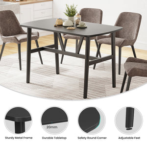 English Elm Dining Rectangular Wood Table for 4-6 with Sturdy Metal Frame, Rounded Corners, Easy Assembly, Durable Modern Dining Room Centerpiece Black T3623P380098