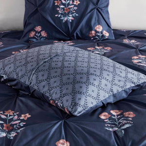 English Elm King/Cal King Floral Pintuck Duvet Cover Set – Navy Microfiber, Modern Farmhouse Elegance, Button Closure & Inner Ties B035P217808