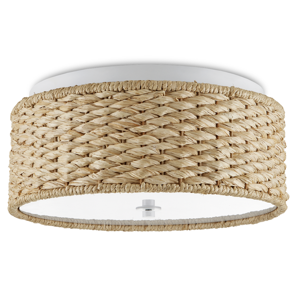 Colchester Raffia Flush Mount Light Fixture - Bohemian Design with Natural White Finish & Diffuser