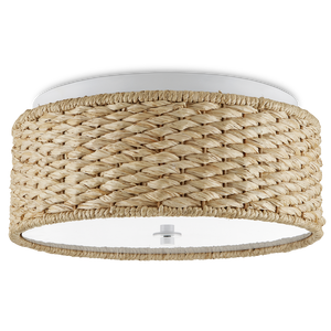 Colchester Raffia Flush Mount Light Fixture - Bohemian Design with Natural White Finish & Diffuser