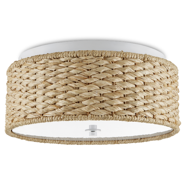 Colchester Raffia Flush Mount Light Fixture - Bohemian Design with Natural White Finish & Diffuser