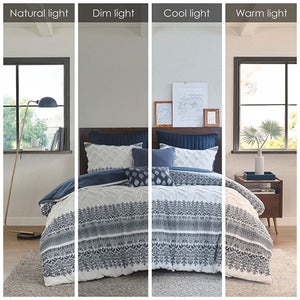 English Elm King/Cal King Mila 3-Piece Cotton Duvet Cover Set with Navy Botanic Print, Chenille Tufted Chevron, OEKO-TEX Certified B035129138