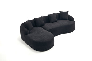 English Elm Compression L-Shape Sectional Sofa with Curved Chaise — Black Chenille Modular Sleeper, 30D Foam Comfort W2231S00043