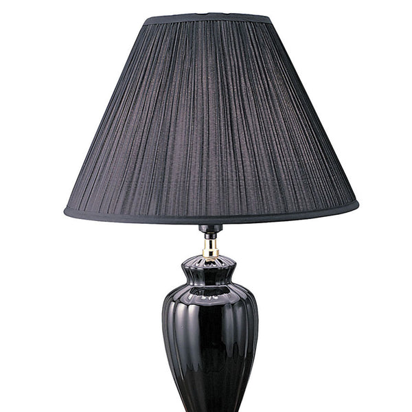 English Elm 26" 26" Tall Ceramic Table Lamp Urn-Shaped with Burgundy Ribbed Glaze, Gold Trim, Linen Shade, 3-Way Switch Black B072116117