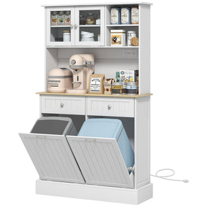 English Elm Homcom 68" Versatile Kitchen Pantry Cabinet With Charging Station, Adjustable Shelves & Trash Bins W2225P229349
