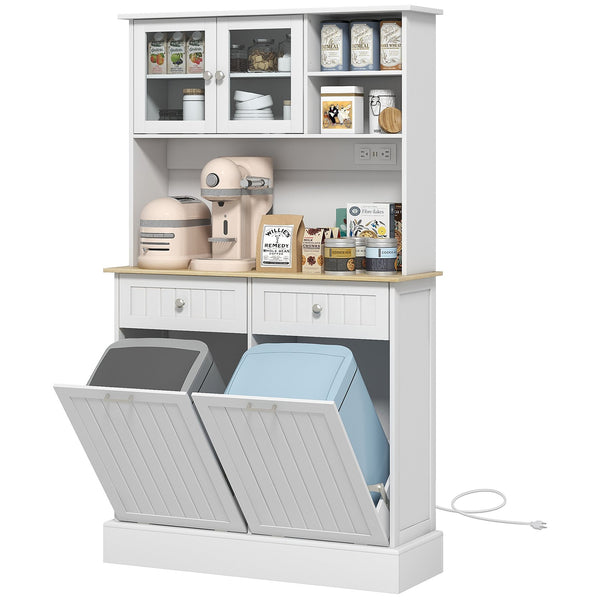 English Elm Homcom 68" Versatile Kitchen Pantry Cabinet With Charging Station, Adjustable Shelves & Trash Bins W2225P229349