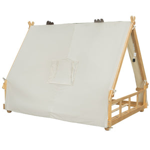 English Elm Twin Cabin Bed with Detachable Tent Skylight and Woodland Deer Antler Accents White N708P356717K