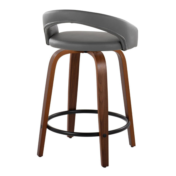 English Elm Fixed-height Swivel Counter Stools Walnut Bentwood Grey Faux Leather Set of 2 B202S01751