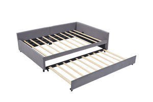 English Elm Upholstered Velvet Daybed with Pull Out Trundle Diamond Tufted Guest Bedroom Sofa Grey W1361S00067