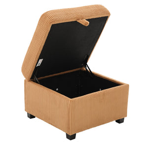 English Elm UNITED Corduroy L-Shaped Sectional Sofa with Storage Ottoman, USB Ports, Cup Holders & LED Lighting Mustard yellow W1568P332403