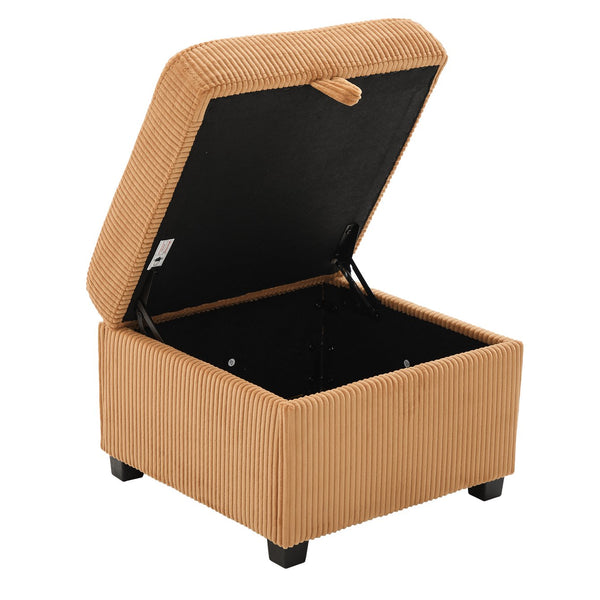 English Elm UNITED Corduroy L-Shaped Sectional Sofa with Storage Ottoman, USB Ports, Cup Holders & LED Lighting Mustard yellow W1568P332403