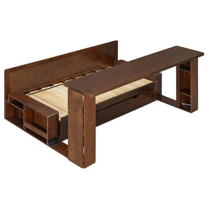 English Elm Queen Daybed with Hydraulic Desk Storage Drawers and Convertible Sofa for Small Spaces Espresso LT000272AAP
