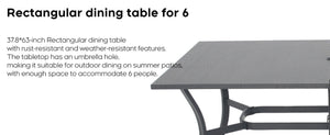English Elm "vintage Wood Grain Steel Outdoor Dining Table with Umbrella Hole Rust Proof Slatted Top Black W3979P394149