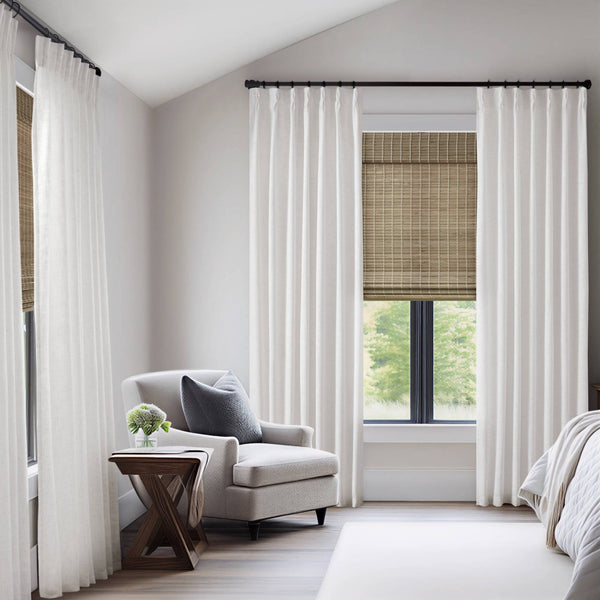 English Elm 2-piece Pinch Pleat Poly Linen Curtain Panels Tailored Formal Drape for Any Room White B035P482980