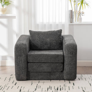 English Elm 40" Chenille Cloud Floor Chair Convertible Sleeper Sofa Lounge for Dorm Apartment Bedroom Gray W3118P388898