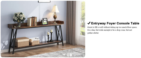 English Elm 70.87 Rustic Industrial Console Table 70.87in Long Sofa Table Behind Couch Narrow Hallway Bar Table W636P168048