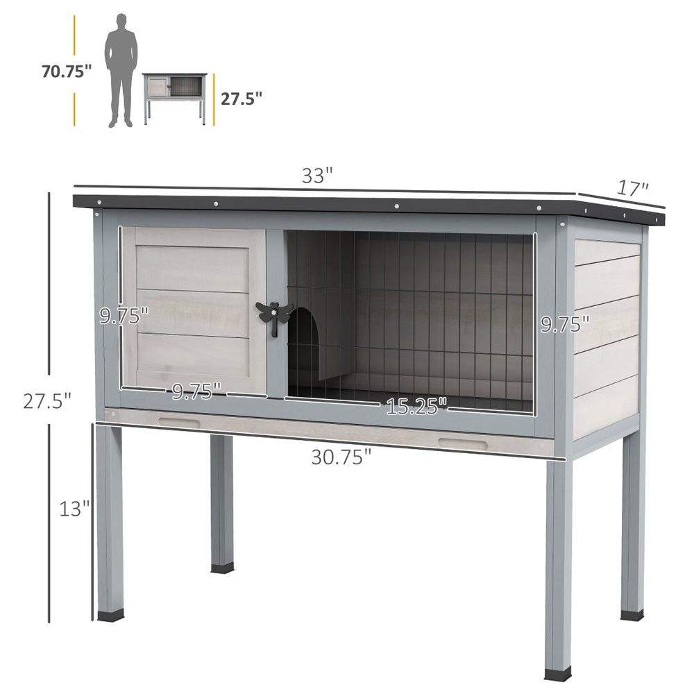 English Elm Small Fir Wood Rabbit Hutch Elevated Outdoor Enclosure with Asphalt Roof and Slide Tray T3971P436785