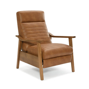 English Elm Asher Wood Arm Push Back Recliner - Cozy Saddle Brown Faux Leather For Stylish Living Room Comfort B050P322581