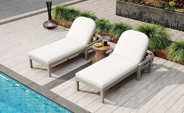 English Elm Trexm Outdoor Acacia Wood Reclining Chaise Set Poolside Patio Lounger Pair Gray TM000032AAE