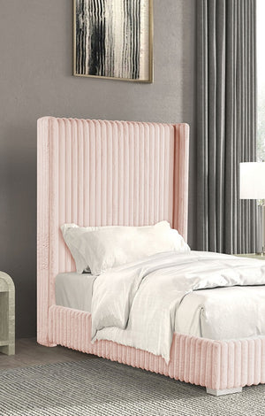 English Elm Pink Full Size Contemporary Bed with Fur Chenille Upholstery, Mattress-Ready, Wood Frame 59x84x68 Pink 65 L x 73.5 W x 6.5 H B2741P320870