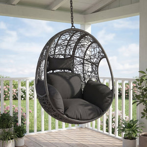 English Elm Outdoor Handwoven Pe Wicker Egg Hanging Chair Plush Cushion Patio Lounge Seat W400134959