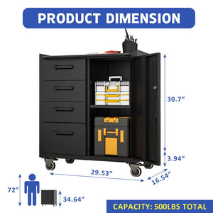 English Elm Sturdy Rolling Steel Tool Cabinet with Locking Drawers for Garage Workshop Use T2398P223007