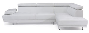 English Elm Riveredge Modern Right-Facing Chaise Sectional with Adjustable Arm & Headrest, Chrome Legs, PU Comfort White 21 L x 76 W x 34 H B078S00401