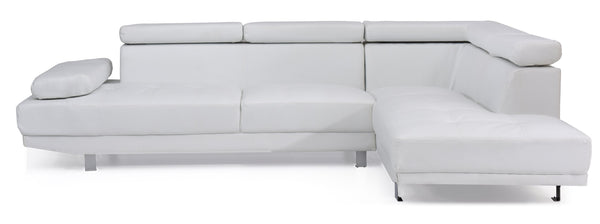 English Elm Riveredge Modern Right-Facing Chaise Sectional with Adjustable Arm & Headrest, Chrome Legs, PU Comfort White 21 L x 76 W x 34 H B078S00401
