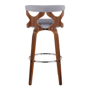 English Elm Gardenia Mid-Century 30" Barstool with Swivel, Padded Fabric Seat and Walnut Legs with Chrome Rest Grey B202S00572