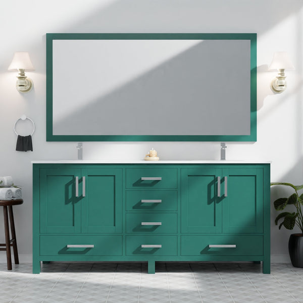 English Elm Green Double Bath Vanity 72 in W x 22 in D with Cultured Marble Top — Solid Wood, Soft-Close, Ample Storage, Scratch-Resistant Surface B2731P259120