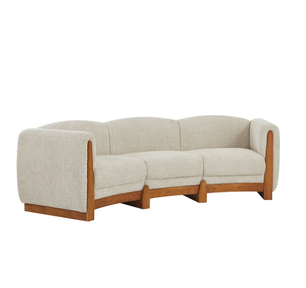 English Elm Elegant Boucle Curved Sofa with Natural Wood Base for Modern Living Rooms N773IS00098S