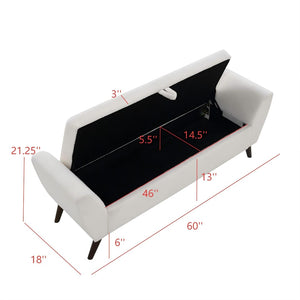 English Elm 60'' Upholstered Storage Bench Teddy Fabric Walnut Legs Mid-century Bedroom Seat Cream W2671P388093