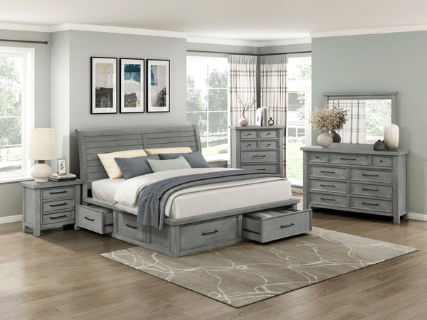 English Elm Transitional Mango Wood Nightstand with Three Dovetail Drawers Antique Gray Bedroom B011P452466