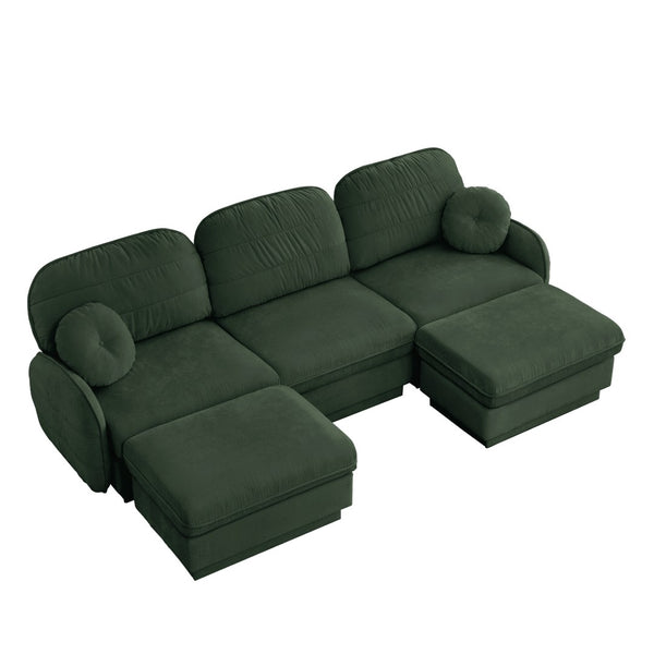 English Elm 105" Chenille U-shaped Sectional Sofa Deep Seat Cloud Couch with Movable Ottoman Green W714S01770