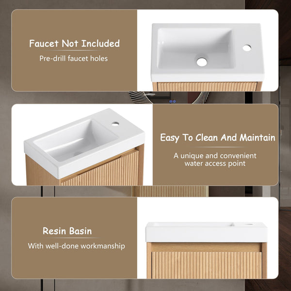 English Elm 18.5" Wall-Mounted Bathroom Vanity With Resin Sink & Soft-Close Door For Smart Space-Saving Design W1972P362127