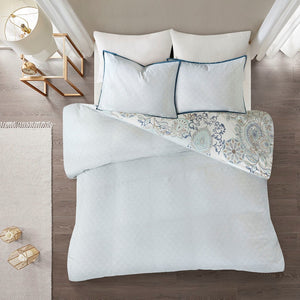 English Elm King/Cal Isla 3-Piece Cotton Reversible Duvet Cover Set – Floral Medallion Watercolor Botanicals, OEKO-TEX Certified B035129160