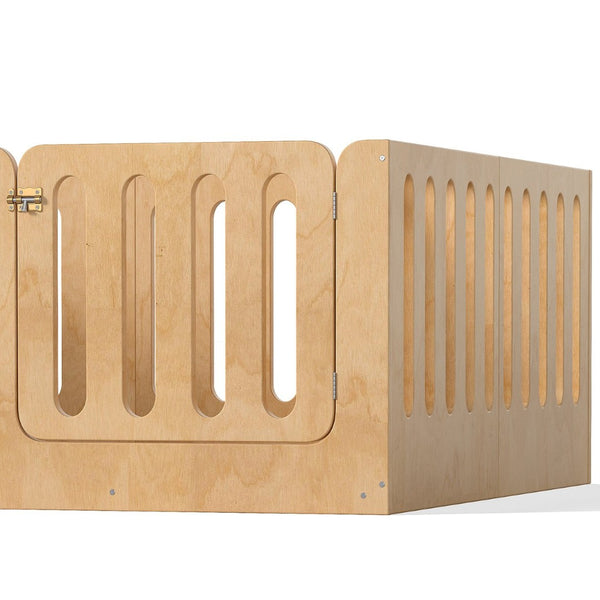 English Elm Queen Solid Pine Montessori Floor Bed for Kids with House Frame and Built-in Door Natural W5305P420640