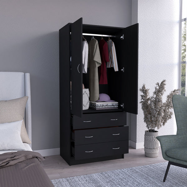 English Elm Taly Spacious Armoire with Double Doors, Two Drawers & Hanging Rod — Tall Laminate Storage Cabinet Black 35.4 L x 23.6 W x 6.3 H B200S00376