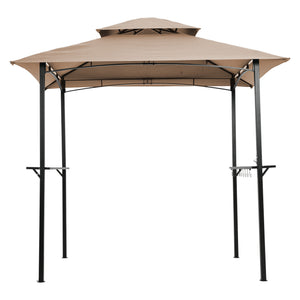 English Elm Outdoor Grill Gazebo 8x5 ft Khaki — Steel Frame BBQ Shelter with Double-Tier Venting, Shelves & Hooks W41931517