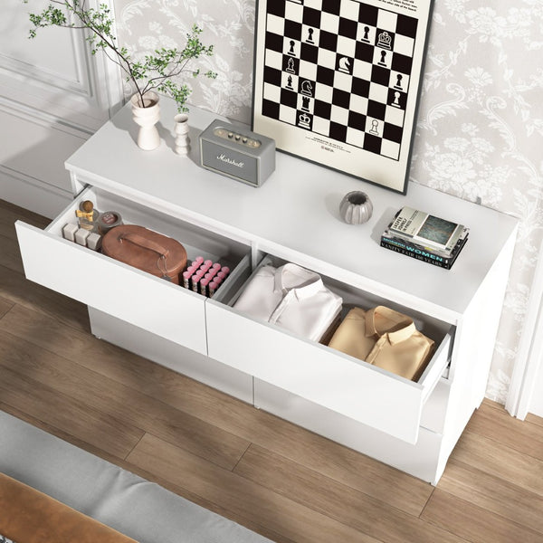 English Elm Modern Six Drawer Dresser with Wave Panel Fronts Handleless Design for Bedroom W409P371346