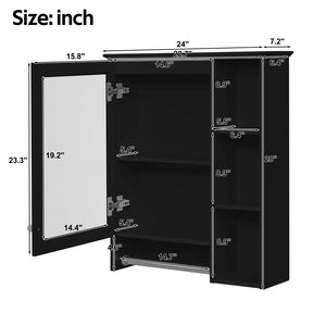 English Elm 3-in-1 Matte Medicine Cabinet Wall Mounted Mirror with Towel Bar and Storage Shelf Black N710P401340B