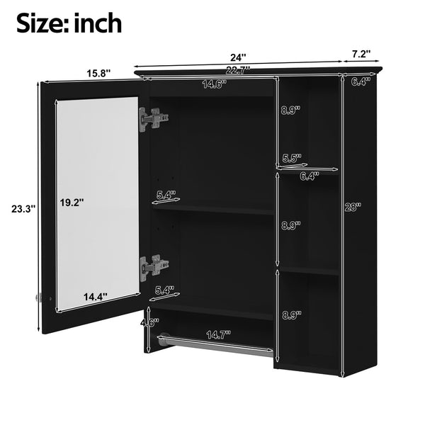 English Elm 3-in-1 Matte Medicine Cabinet Wall Mounted Mirror with Towel Bar and Storage Shelf Black N710P401340B