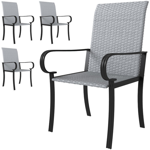 English Elm Outsunny 4 Piece Pe Rattan Patio Armchairs High Back Deep Seat Resort Dining Set W2225P485556