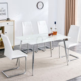Hearth and Haven Table and Chair Set. 1 Table with 4 White Leatherette Chairs. Modern Minimalist Rectangular White Imitation Marble Dining Table, with Silver Metal Legs. Paired with 4 Chairs with Silver Legs.Dt-1544 C001 W1151S00905