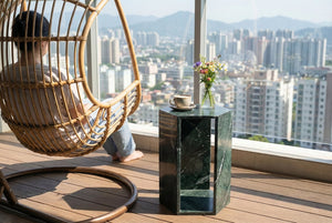 English Elm Genuine Solid Marble Hexagonal Pedestal End Table Polished Stone for Modern Living Green W1696P407999