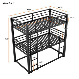English Elm Metal Triple Bunk Bed Steel Frame Twin Three Tier Guardrails for Shared Rooms Black GX000230AAB