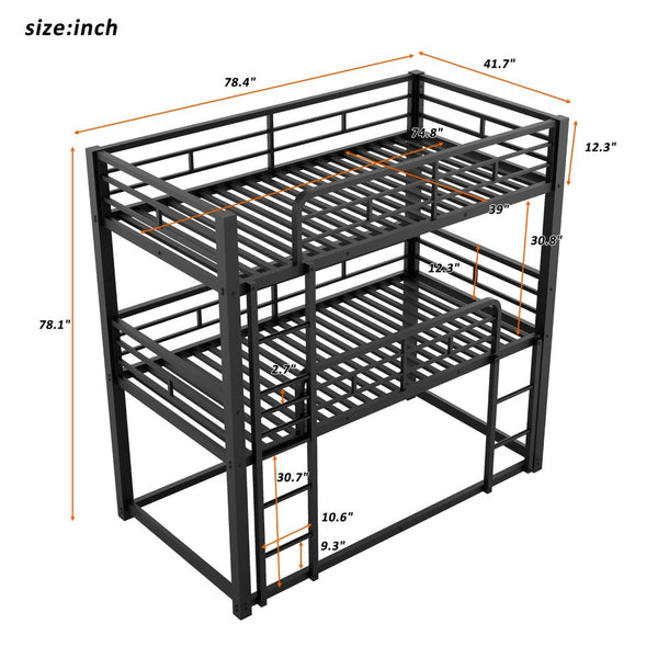 English Elm Metal Triple Bunk Bed Steel Frame Twin Three Tier Guardrails for Shared Rooms Black GX000230AAB