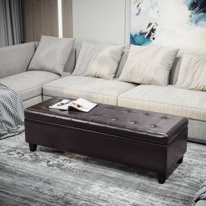 English Elm HOMCOM Tufted 51" Storage Ottoman Bench with Lift Top and Soft-Close Lid, Padded Seat for Living Room Brown W2225P217745