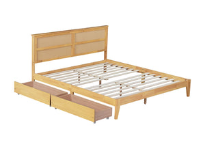 English Elm King Rattan Bed with Two Under-Storage Drawers, Rubberwood Slats, Durable 600 lb Capacity Frame White Oak W504S00229