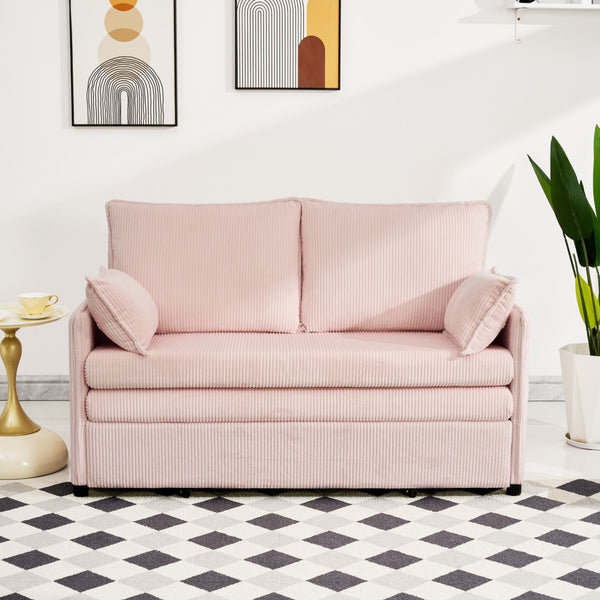 English Elm 55"convertible Corduroy Sofa Bed with Usb Port and Side Pockets for Small Apartments Pink W3373P405039